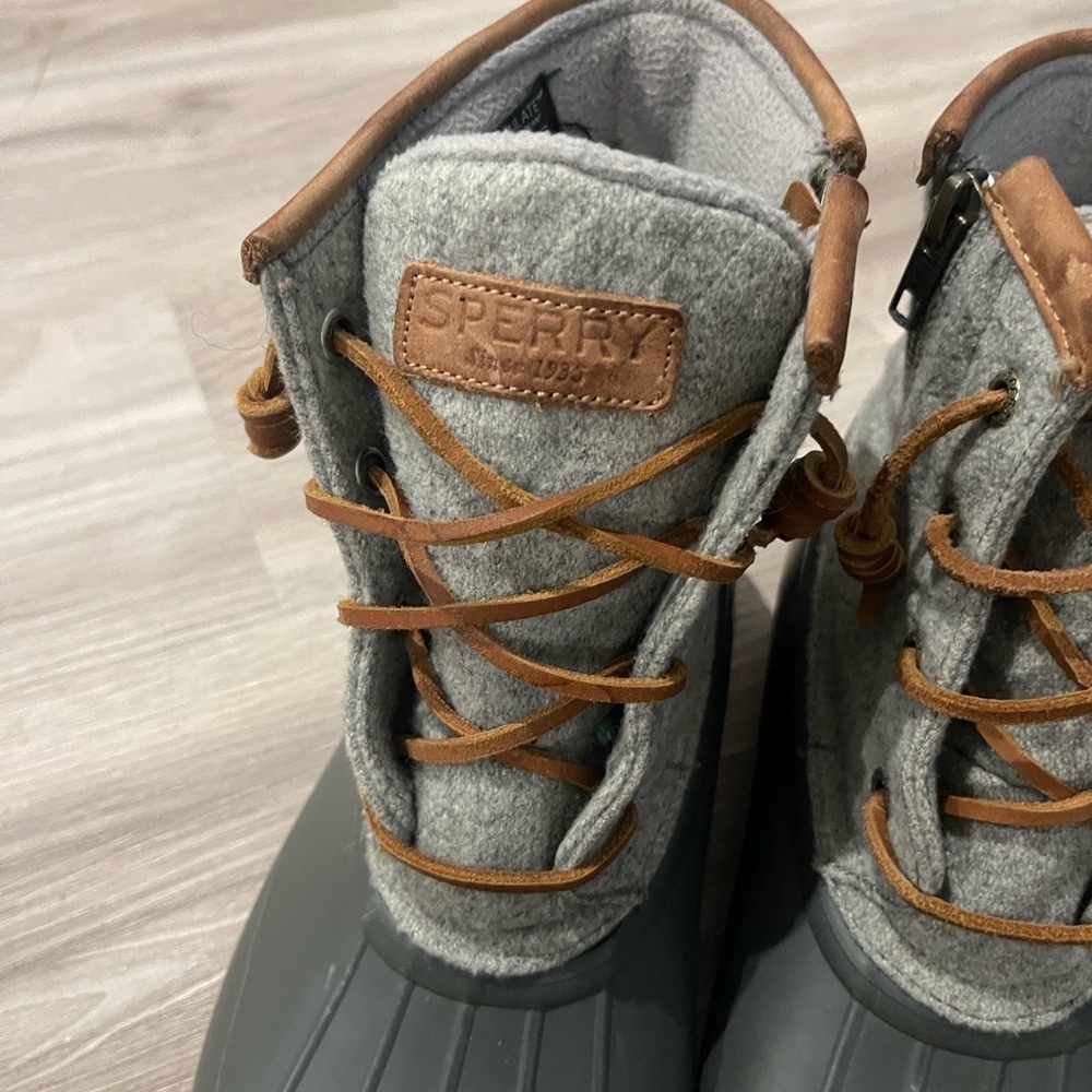 Sperry Saltwater Gray and Tan Duck Boots - Picture 2 of 7